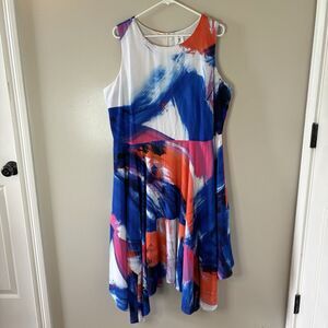 Julia Jordan Sleeveless Dress Artsy Asymmetrical Hem Blue Orange S…
